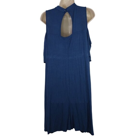 Signature Studio Cold Shoulder Navy Blue Shift Dress Women Size M High Neck Lace - Picture 3 of 9
